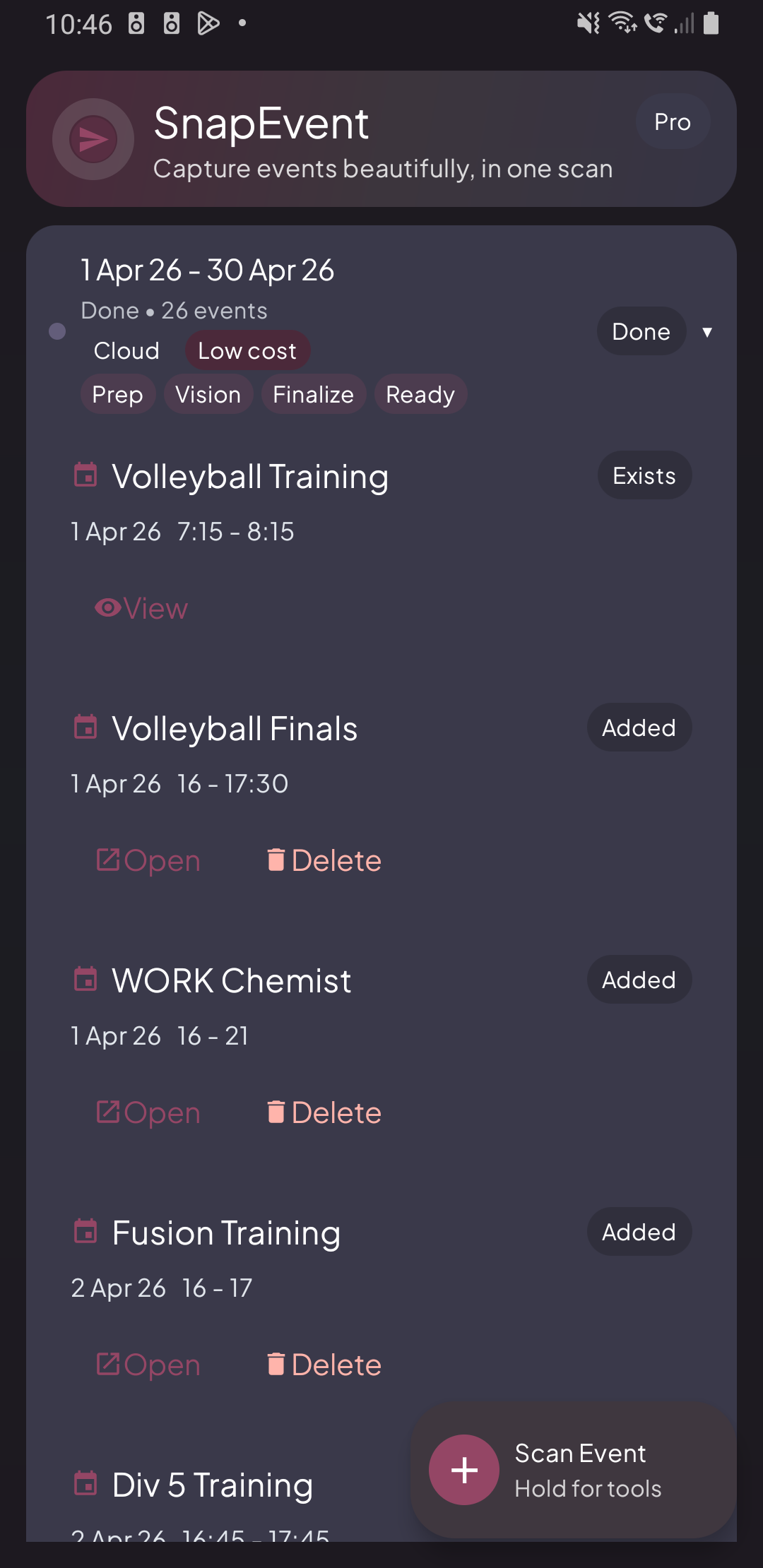 SnapEvent event detail review screen