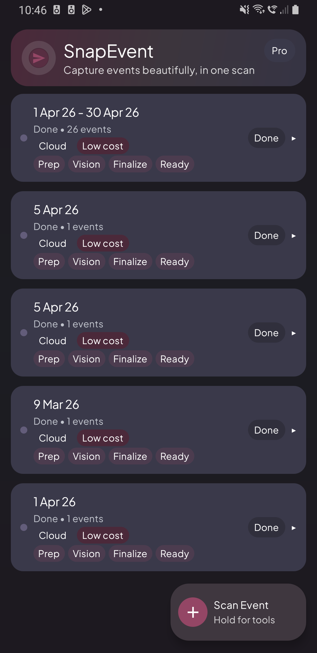 SnapEvent home screen