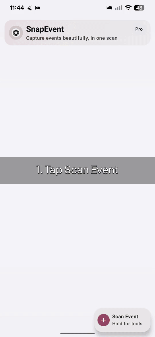 SnapEvent demo showing scanning an event image and saving it to calendar